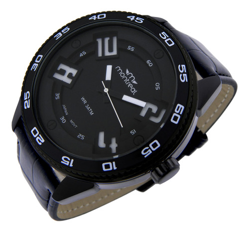 Reloj Montreal Hombre Ml1261 Caja Grande Malla Cuero Sintet.