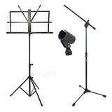 Kit Suporte Para Microfone + Estante Partitura + Cachimbo