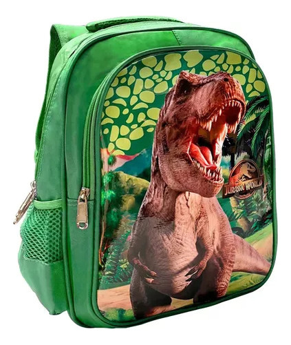 Mochila Escolar 14 Espalda Dinosaurio Division Bolsillo Diseño De La Tela Verde Dinosaurio