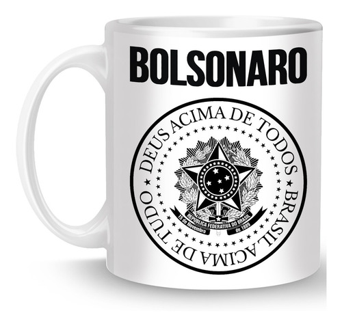 Caneca Bolsonaro Brasão Deus Acima De Todos Branca