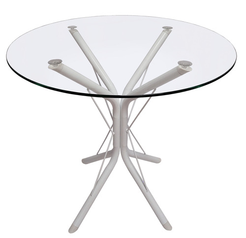 Mesa Jantar 80cm Redonda Vidro Temperado Base Ana Metal Np Cor Da Tampa Transparente Cor Dos Pés Branco