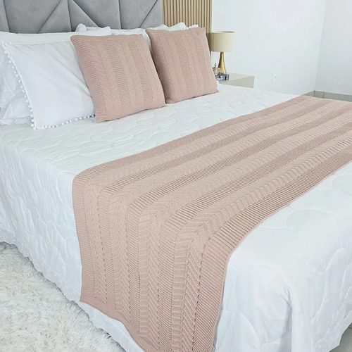 Kit Peseira Cama Casal Queen Trico Manta +2 Capas Almofadas