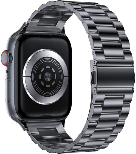 Pulseira De Aço Inoxidavel Compativel Com Apple Watch Iwatch 9 8 7 6 5 4 3 2 1 Se 38mm 40mm 41mm - Cor Preto