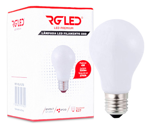 Kit 5 Lâmpadas Led Filamento Bulbo Leitosa Rgled 4w 2700k Bi