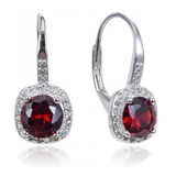 Aros Colgantes De Plata 925 Con Cubics Mod. Piedra Roja 