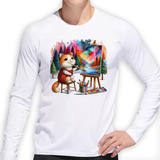 Remera Hombre Ml Gato Vestido Artista Pinta Con Acuarela