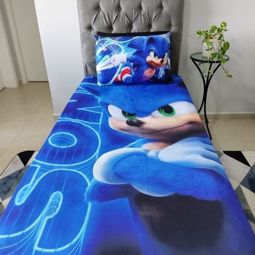 Roupa De Cama Solteiro Sonic Presente Infantil  Geek Nf