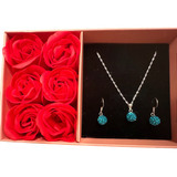 Regalo Mujer Conjunto Collar Aros Plata Con Rosas Día Madre