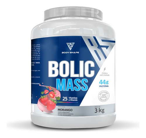 Hipercalórico Bolic Mass 3kg 44g Proteína - Body Shape Sabor Morango