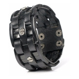 Pulsera De Hombre De Cuero Negro Black  Elegante Juvenil