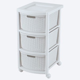 Cajonero De 3 Gavetas Con 4 Ruedas Modelo Rattan Blanco