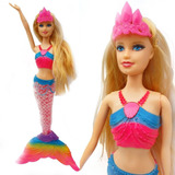 Boneca Sereia Acende Luz Emite Som Musical Barbie Princesas