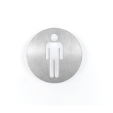Placa Sinalização Redonda Banheiro Masculino Inox Escovado
