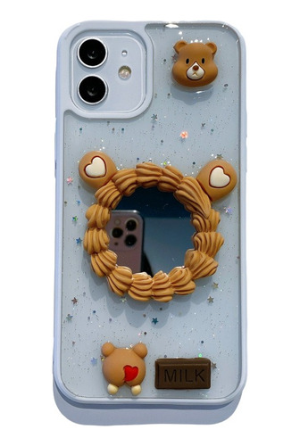 Funda Bear Oso Con Espejo P/ iPhone Varios Modelos