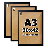 Kit 3 Moldura A3 30x42 Acetato Parede