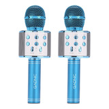 Set X2 Micrófono Gadnic Karaoke Recargable Inalambrico Color Azul