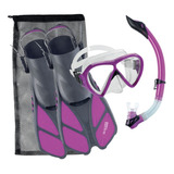 Combo Buceo Snorkel Cressi Bonete Mascara / Aleta / Snorkel Color Púrpura