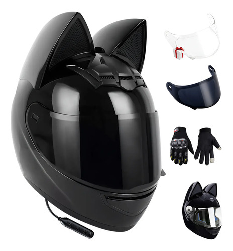 Casco Moto Mujer Con Orejas De Gato Doble Micas Certificados | Envío gratis