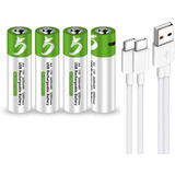 4 Pilas Aa Recargable Litio Cable Carga Usb C 1.5v 2600mvh