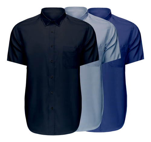 Kit 3 Camisa Social Masculina Manga Curta Blusa Barata