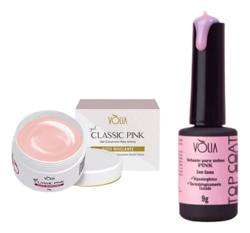 Kit Vólia Gel Classic Pink + Top Coat Pink Alto Brilho