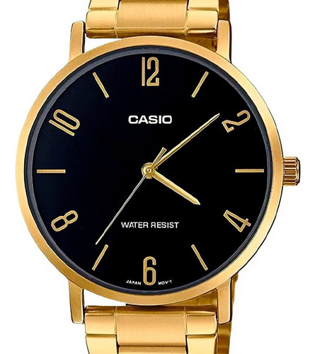 Reloj Casio Análogo Hombre Mtp-vt01g-1b2 Color De La Correa Dorado Color Del Fondo Negro