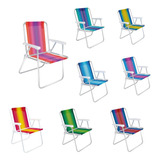 Cadeira De Praia Alumínio Dobrável Colorida Resistente 110kg