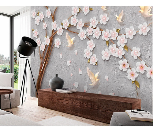 Papel Parede Painel Adesivo Flor Folhagem Rosas Floral 2m²