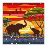 Paisaje Safari Para Pintar Por Números, Cuadro Elefantes.