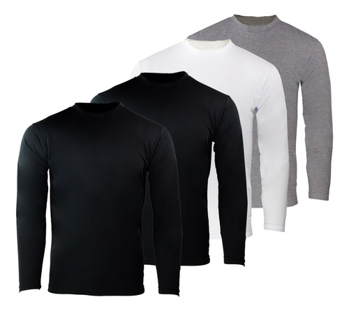 Pack X 4 Remera Basica Hombre Manga Larga Lisa 100% Algodon