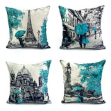 Bnhcoe Fundas De Almohada Azul Negro, Torre Eiffel Big Ben M