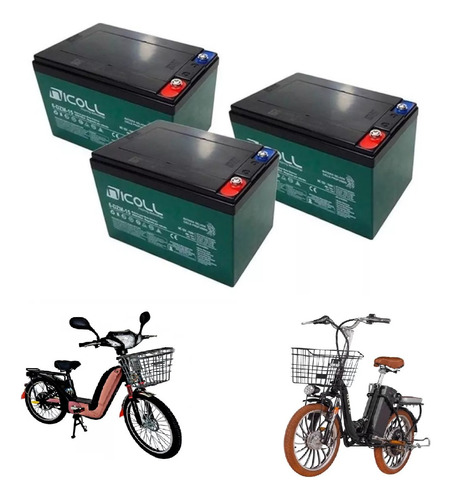 Kit Bateria 3unidades 15ah 12volts Bike Elétrica 6-dzm-15