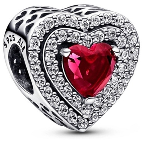 Pandora Original Charm,  Corazón Brillante  Rojo,  Plata 