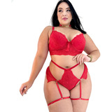 Lingerie Plus Size Sexy Completa Renda Cinta Liga Choker Fio