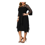 Elegante Vestido De Fiesta Midi De Encaje Ropa Mujer Suelta