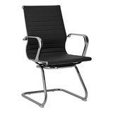 Cadeira De Escritório Show De Cadeiras Diretor Fixa Charles Eames  Preta Com Estofado De Couro Sintético