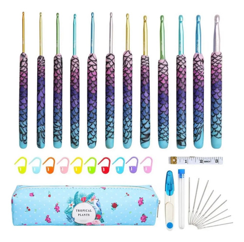 Ganchos Crochet Kit Sirena, Accesorios Y Estuche