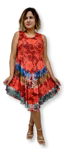 Vestido Curto Trapézio Regata Indiano Batik Plus Size 1606