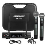 Microfone Sem Fio Duplo De Mão Uhf Devox Dx3058 Profissional Cor Preto