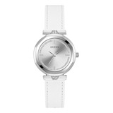 Reloj Para Mujer Guess Posh W1231l1 Color Plata Correa Blanco Bisel Plateado Fondo Plateado