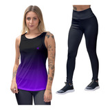 Kit Calça Legging Camiseta Feminina Regata Treino Fitness Uv