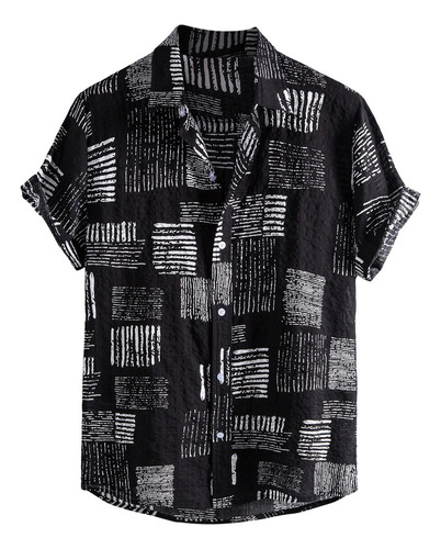 Suave Camisa De Playa Hawaiana De Manga Corta Estampada Para