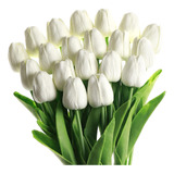 20 Flores Tulipanes Artificiales Mandys De Latex Blanco