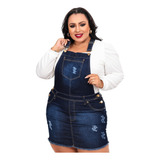 Jardineira Saia Jeans Feminina Macaquinho Plus Size C/ Lycra