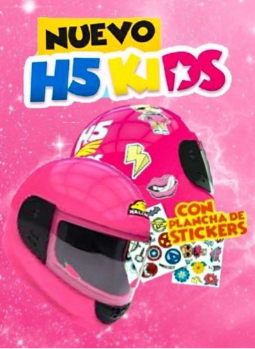 Casco Halcon H5 Kids Niños Chicos Niñas Negro Rosa Fas Motos