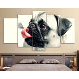 Quadro Mosaico 5 Partes Pug Borboleta Mdf 6mm 60x115