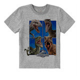 Camiseta Infantil Cinza Jurassic World Dinossauro Park