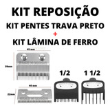 Kit Barbeiro Pentes Trava Preto + Reposição Lâmina De Inox!!