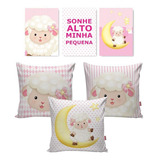 Kit 3 Quadros + 3 Capas Almofada Ovelha Rosa Quarto Infantil