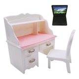 1:12 Dollhouse Desk Chair Set, Simulation Com Laptop Preto